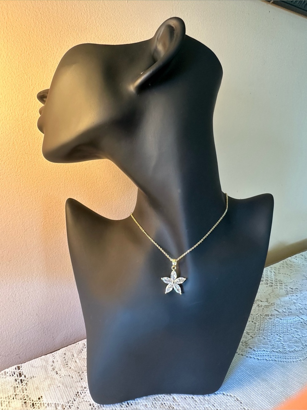 Adina Eden Gold Chain Necklace with Crystal CZ Flower Pendant - 18” chain